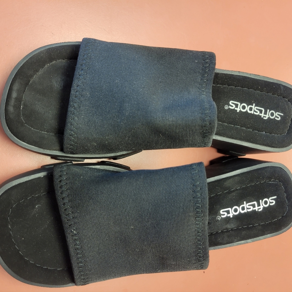 New womens black stretchy slide wedge sandals 7M